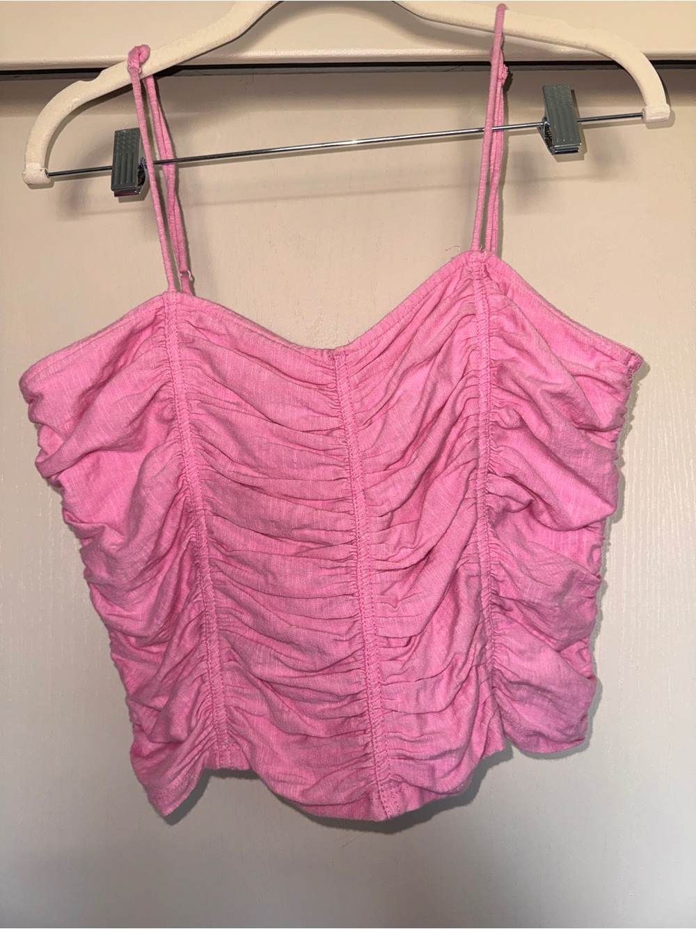 Free People Pink Ruched Spaghetti Strap Cami cropped